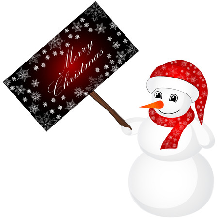 Illustration of snowman on snowy landscape in christmas nightのイラスト素材