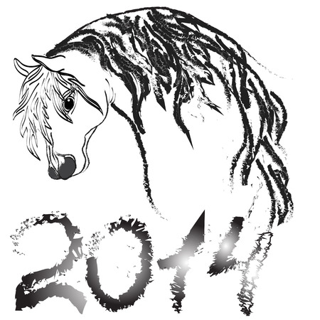 Vector image of an horse on white background  New Year 2014のイラスト素材