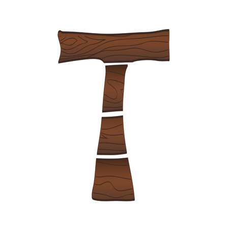 Letter T from wood isolated on the white. Vectorのイラスト素材