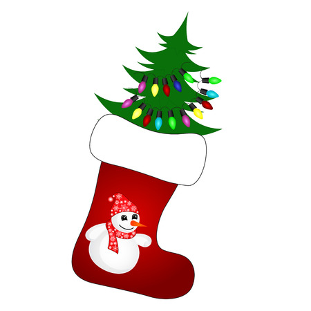 Cute Christmas Socks with christmas tree - vector cartoon Illustrationのイラスト素材