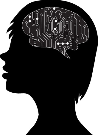 Technological brains . Vector eps10.silhouette of the head and  brain. process of human thinking. The concept of intelligence. People communication with the outside world.のイラスト素材