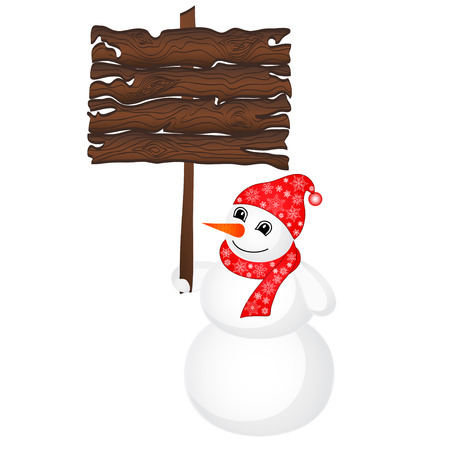 Snowman wearing santa hat isolated on the white background. Vectorのイラスト素材