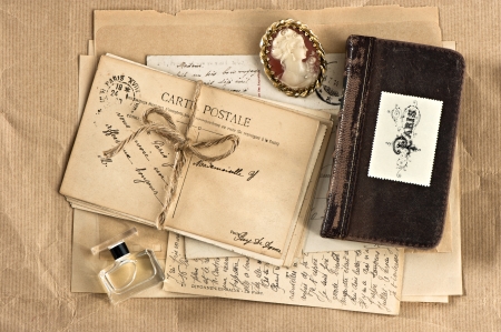 old french letters and postcards. vintage nostalgic backgroundの写真素材