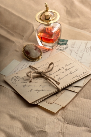 old letters, postcards and vintage things. nostalgic backgroundの写真素材