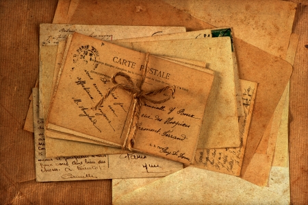 old letters and french postcards. vintage backgroundの写真素材