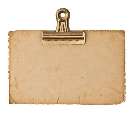 old blank paper photo sheets with clip isolated on white backgroundの写真素材