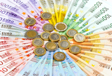 euro coins and banknotes  money の写真素材