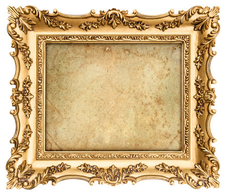 old golden frame with empty grunge canvas for your picture, photo, image  beautiful vintage backgroundの写真素材