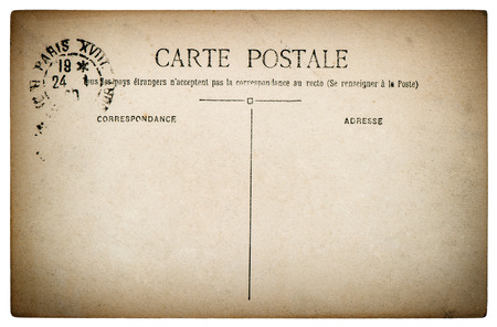 empty antique french postcard  from paris  vintage sentimental retro style paper backgroundの写真素材