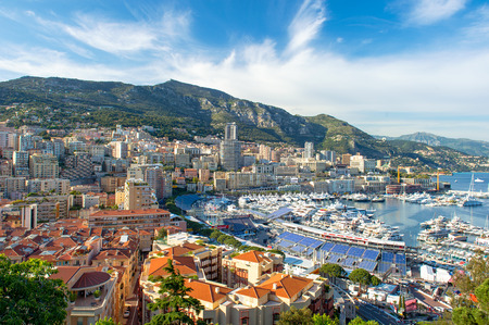 view of Monaco harbor prepared for Formula 1 Grand Prix de Monaco  Luxury yacht in port Hercules on  May 22th, 2012, Monacoのeditorial素材