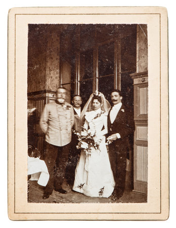 BERLIN, GERMANY - CIRCA 1900  original antique wedding photo  portrait of just married couple ...