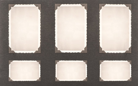 photo frames with corner  dark retro style photo album page  mock up for your photo, picture, image