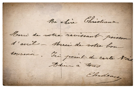 old letter with handwritten text from ca. 1900. grunge vintage cardboard. retro style toned pictureの写真素材