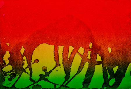 stained paper texture. water color digital paper background red green yellowの写真素材