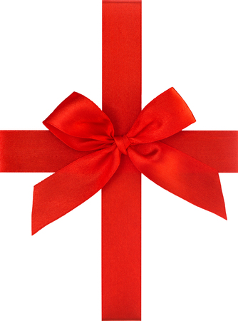 Red ribbon bow isolated on white.の写真素材