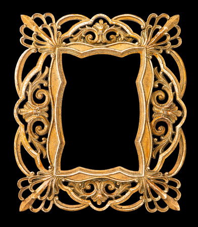 Golden picture frame. Vintage art object isolated on black backgroundの写真素材