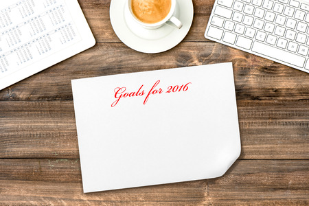 Digital tablet with calendar. Resolutions Goals for 2016. Office desk mock upの写真素材