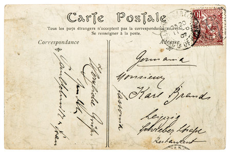 Used vintage handwritten postcard letter with unreadable undefined text