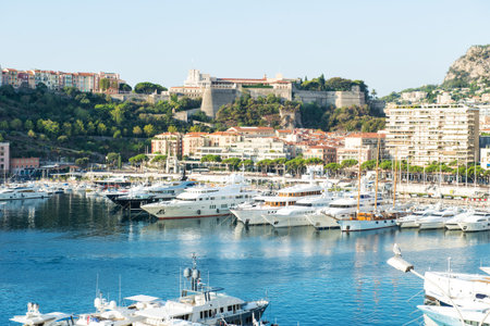 Panoramic view of Monaco. Mediterranean Sea landscape. French riviera