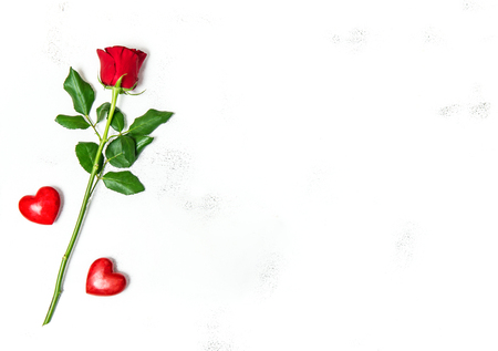 Valentines Day. Red rose flower and hearts decoration. Loveの写真素材