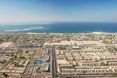 Dubai coastline landscape, United Arab Emirates, aerial viewのeditorial素材