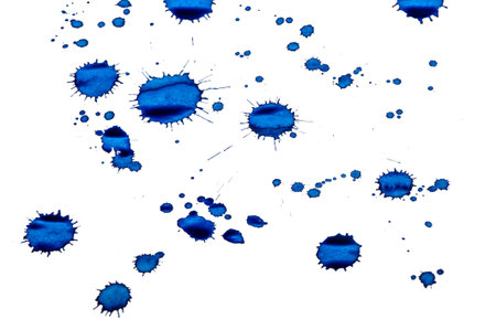 Water color ink stains, splashes and drops isolated on white background