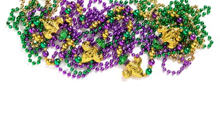 Carnival banner. Mardi gras decoration beads on white backgroundの写真素材