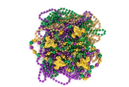 Carnival background. Mardi gras decoration beads on whiteの写真素材