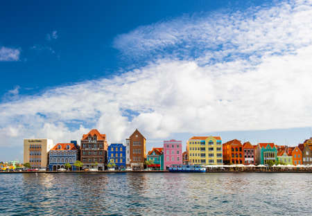 Curacao, Netherlands Antilles - December 29, 2016: Colorful buildings in the harbor of Willemstadのeditorial素材
