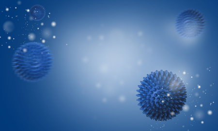 Viral infection virus cell model. Microbiology virology health care banner background