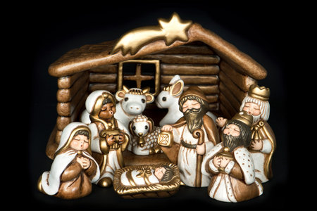 Nativity scene. Holy family. Christmas crib. Baby Jesus Christの写真素材