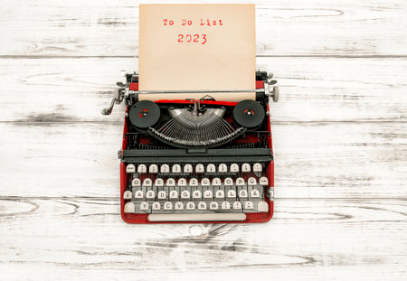 New Years Resolutions. Vintage typewriter To Do List 2023の写真素材