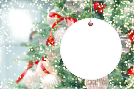 Christmas round ornament mockup golden lights decorationの写真素材
