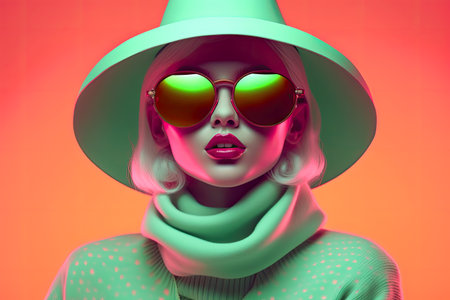 Fashion futuristic looking woman wearing big amazing sunglasses. Digital illustrationの素材