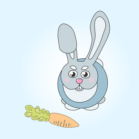 Cute rabbit with carrot on blue backgroundのイラスト素材