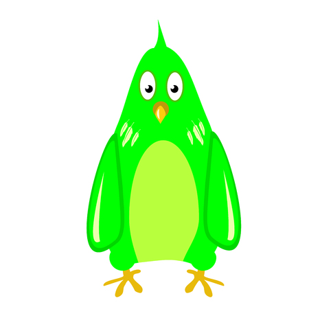 green parrot funny , Isolated cute parakeet on white. tropical bird. color Illustration.のイラスト素材