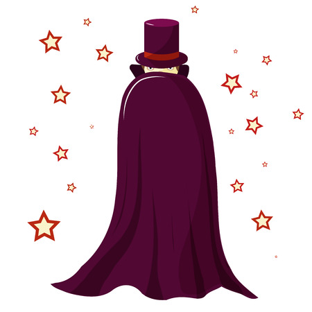 Magician illusionist in a purple robe is covered. Mysterious look. Only the eyes are visible. Around the magic starsのイラスト素材