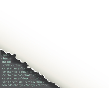 Torn corner of sheet of paper under which programming code. Background web developmentのイラスト素材