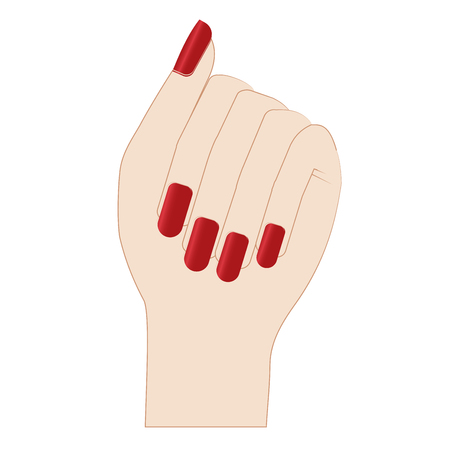Nails on the hands are painted with red nail polish. Nail extensions.のイラスト素材