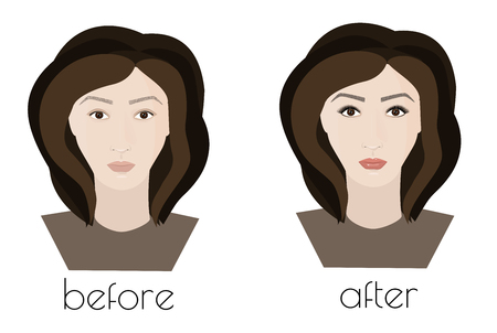 Permanent makeup. The face of the girl before and after the cosmetic procedure.のイラスト素材