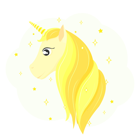 Head of a golden unicorn with gold horse hair vector.のイラスト素材