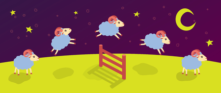 Count lambs and rams for sleep, baa-lamb jump over the fence vector.のイラスト素材