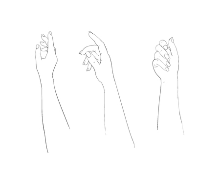 Elegant arm of a woman set. Salon procedure of manicure. Ilustration for cosmetic for hands - cream or lotion.のイラスト素材
