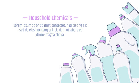 Detergent bottle and chemicals household product banner template. Vector illustrationのイラスト素材