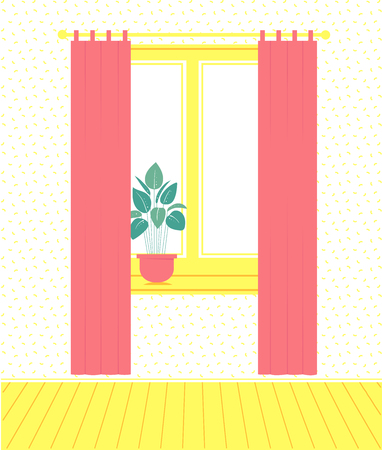 Room inside. Window with curtains and flower pot on the windowsill.のイラスト素材