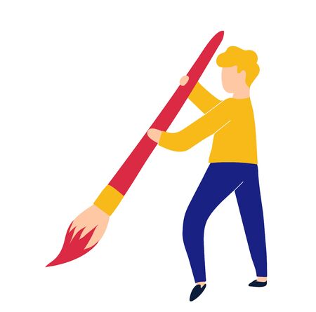 Man paints with a brush. The designer or artist draws.のイラスト素材