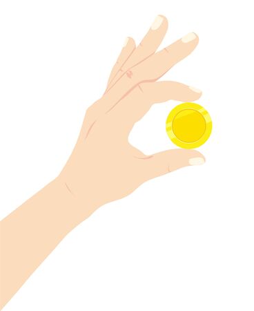 Hold coin in hand. Finance and Savings. Family budget. Isolated vector illustrationのイラスト素材