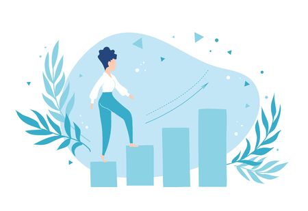 Business woman climbing the career ladder. She purposefully goes to her goal.のイラスト素材