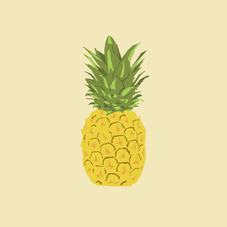 Pineapple vector cartoon illustration, isolated on yellow background, graphic iconの写真素材
