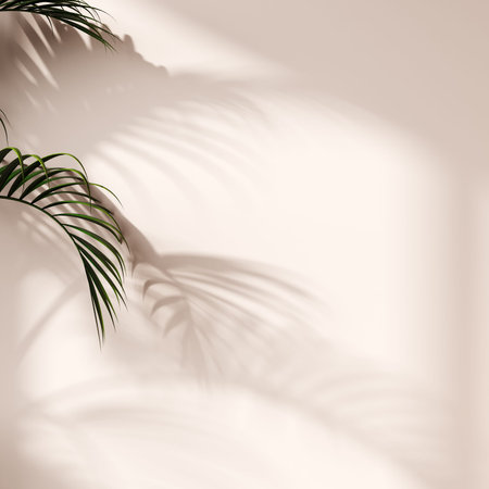 Summer concept. Palm tree shadow on a blue background.